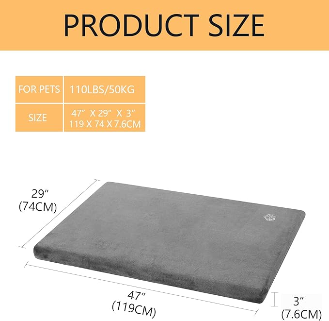 EMPSIGN Stylish Dog Bed Mat Dog Crate Pad Mattress Reversible (Cool & Warm), Water Proof Linings, Removable Machine Washable Cover, Firm Support Pet Crate Bed for Small to XX-Large Dogs, Grey-PurrikoPets