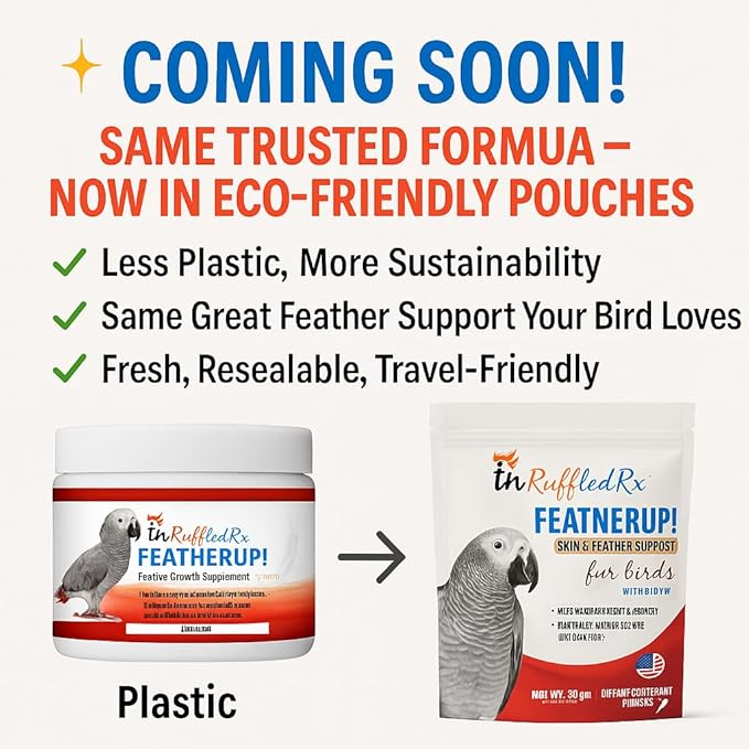 FeatherUp! Bird Vitamins with Biotin for Beautiful Plumage - Feather Growth Supplements for Parrots - 90 gm - 240 Servings-PurrikoPets