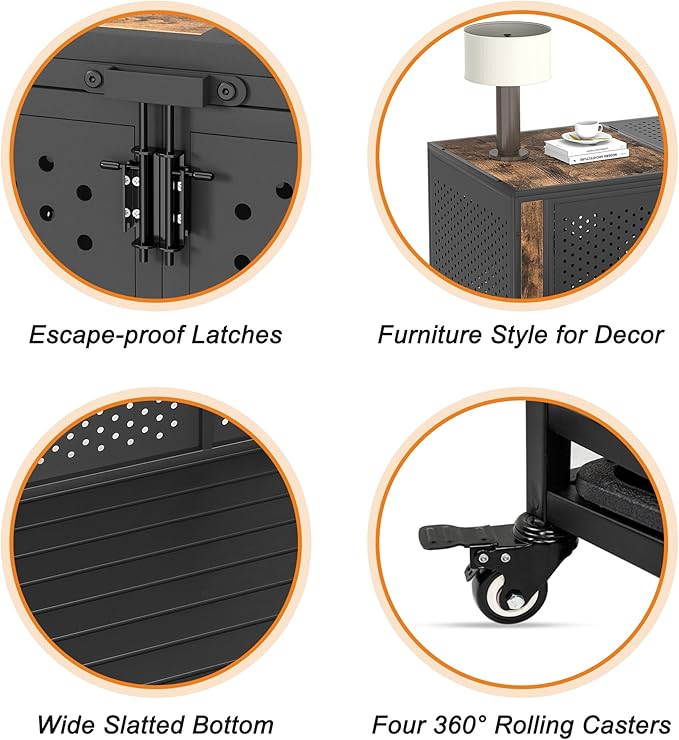 48" Heavy Duty Dog Crate Furniture for Extra Large Dogs, Enclosed Design with 0.5 inch Holes, Indestructible Metal Kennel for High Anxiety Dogs, Chew Proof Pet Cage House Indoor, Brown-PurrikoPets