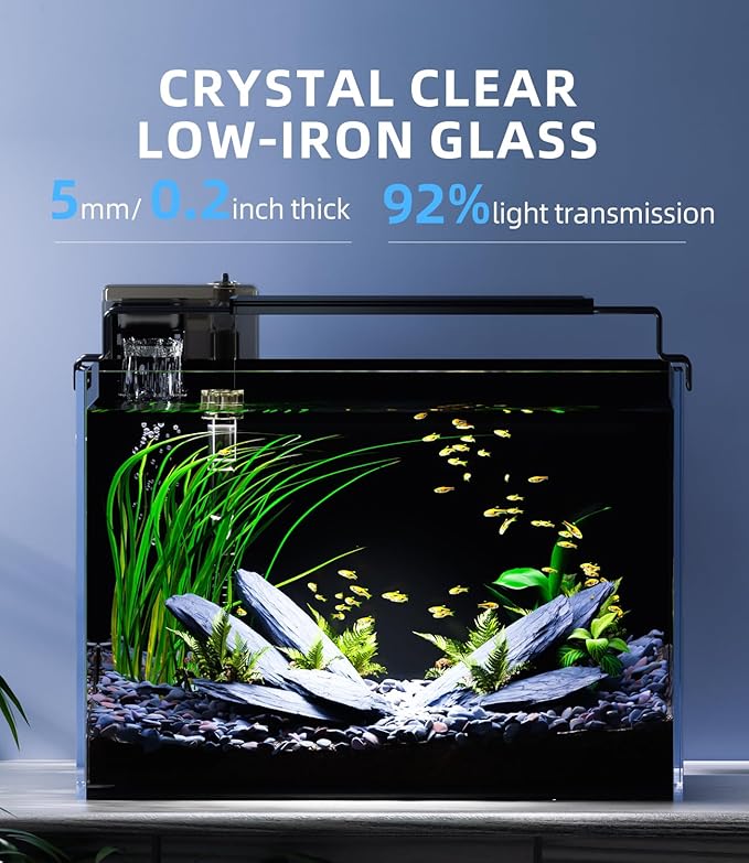 5 Gallon Fish Tank Aquarium Kit with Filter, LED Light with Timer, Siphon Vacuum Cleaner, Lid, Self-Cleaning Glass Rimless Betta Tank-PurrikoPets