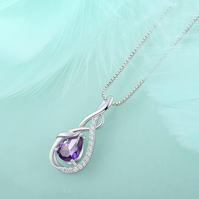 STARCHENIE Infinity Teardrop Pendant Necklace for Women 925 Sterling Silver Birthstone Jewelry