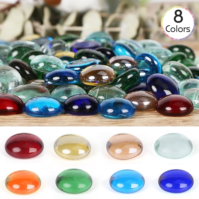 FUTUREPLUSX 1LB Multicolored Flat Glass Marbles, Mixed Mancala Stones Pebbles Flat Beads Mosaics Gemstones for Vase Filler Table Scatter Home Decor-PurrikoPets
