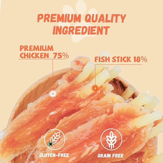 Dog Treats Chicken Tender Wrapped Cod Sticks, Rawhide-Free High Protein Dog Jerky Soft Chews, Healthy Training Snacks for Small Medium Large Dogs, 9-10 Counts, 10.6 oz-PurrikoPets