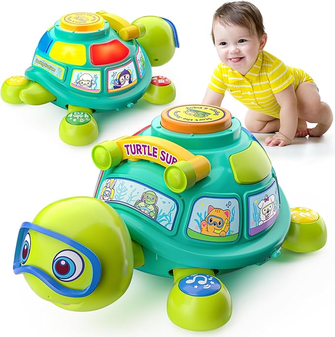 Educational Baby Toys 6-12 Month, Musical Crawling Turtle, Infant Toys for 6 7 8 9 10 Month Old Boy Girl, Christmas Bilingual Baby Gifts for 3-6-9-12 Months-PurrikoPets