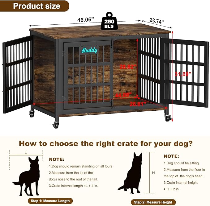 EasyCom 48"/42"/33" Dog Crate Furniture with Name Tag, Heavy Duty Dog Kennel Indoor for Large Dogs, Escape-Proof and Chew-Proof Dog Cage for high Anxiety Dog, Decorate House as TV Stand, End Table-PurrikoPets