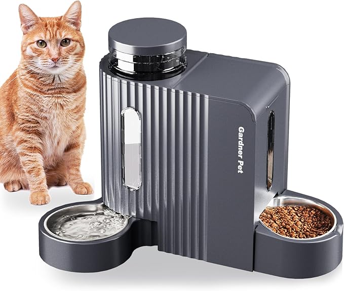 Gardner Pet Automatic Gravity Cat Food Feeder and Water Dispenser Stainless Steel Two-in-One Set Large Capacity Dispenser for Pets Dogs, Puppies, Kittens, Rabbits-PurrikoPets