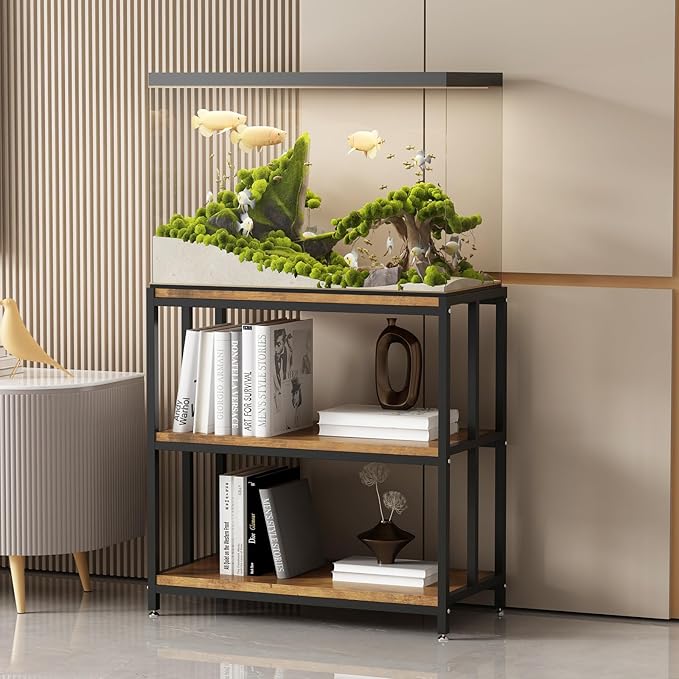 20 Gallon Metal Aquarium Stand with Shelves for Fish Tank Accessories Storage, Reptile Tank Turtle Terrariums Stand for Home Office (Black)-PurrikoPets