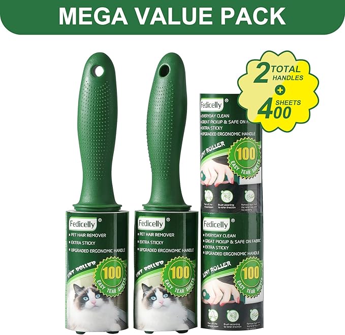Fedicelly Extra Sticky Lint Rollers Pet Hair Remover for Laundry Clothes Furniture Carpet,Total 400 Sheets Lint Rollers Refills Dog Cat Hair Lint Remover Brush Couch-PurrikoPets