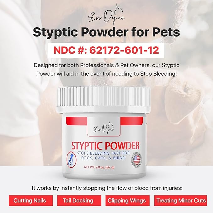 2-Pack Styptic Powder for Dogs, Cats, and Birds (2 oz) by Evo Dyne | Fast-Acting Blood Stop Powder for Pets | Quick Stop Bleeding Powder for Dog Nail Clipping, Grooming, Cuts and More-PurrikoPets