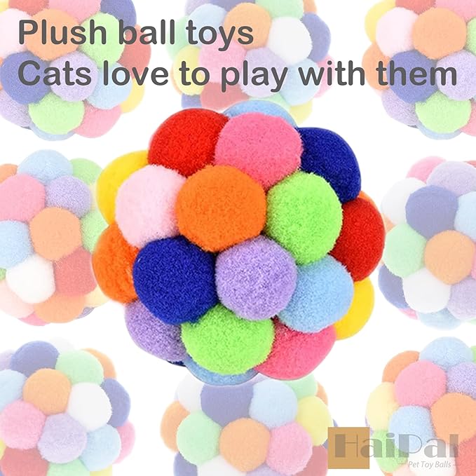 9PCS Cat Toy Balls, 1,75'' Soft Pom Pom Balls for Kittens, Colorful Soft Fuzzy Balls for Cats, Interactive Playing Chewing Toys for Indoor Cats and Kittens, Cute Kitten Kitty Toys-PurrikoPets