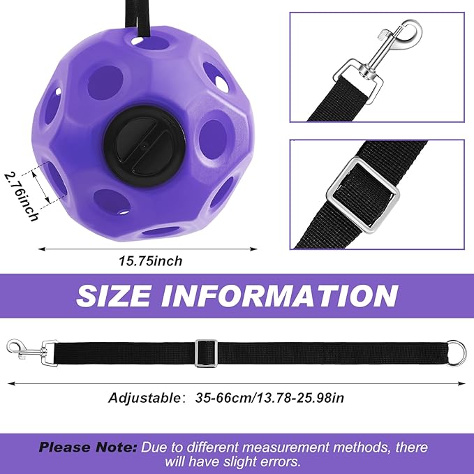 15.75" Hay Ball for Horse with Hanging Strap Slow Feed Horse Treat Ball Extra Large Hanging for Paddock Stall Stable Supplies (Purple)-PurrikoPets