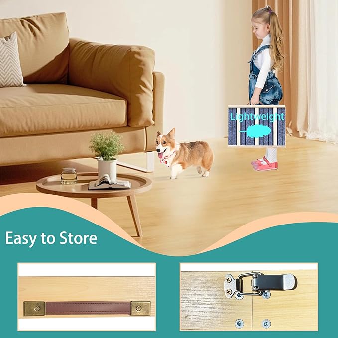 Dog Ramp for Bed, Upgraded 33" Long Portable Dog Ramp for Couch, Wood Folding Pet Ramp for All Breeds Small Old Dogs to Get on Bed, 4 Adjustable Heights 12.9" to 17.7"(Wood, Up to 50lbs)-PurrikoPets