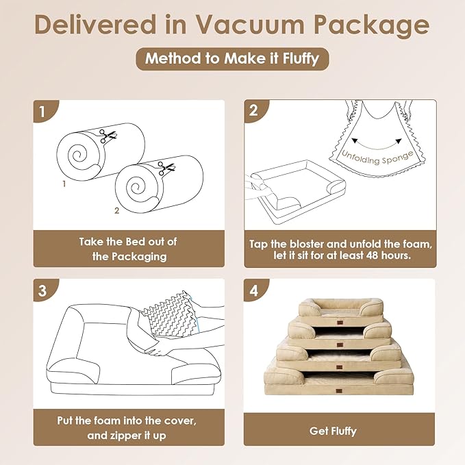 EHEYCIGA Orthopedic Dog Beds for Extra Large Dogs, Waterproof Memory Foam XL Pet Bed with Sides, Non-Slip Bottom and Egg-Crate Foam Big Dog Couch Bed with Washable Removable Cover, Greige-PurrikoPets