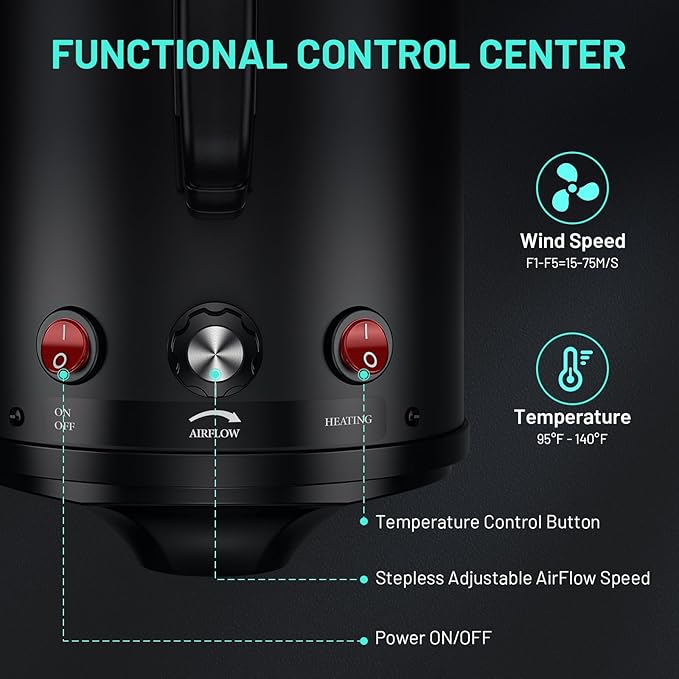 Dog Dryer High Velocity Dog Hair Dryer with 4 Nozzles 5.2HP/3800W (Professional Super Cyclone), Stepless Adjustable Speed Temperature Dogs Grooming Blow Dryer with Heater for Pets Hair Dryer, Black-PurrikoPets