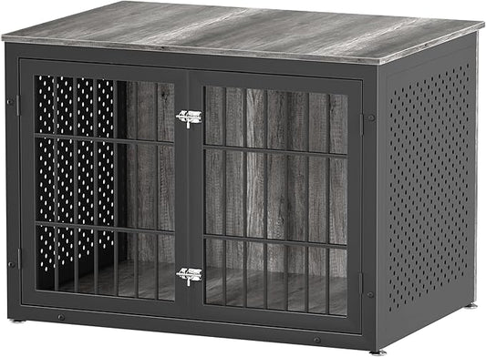 42" Heavy Duty Dog Crate Furniture for Large and Medium Dogs, Enclosed Design Wooden Metal Kennel, Pet Cage Furniture Indoor, Decorative Dog Kennel, End Table-PurrikoPets
