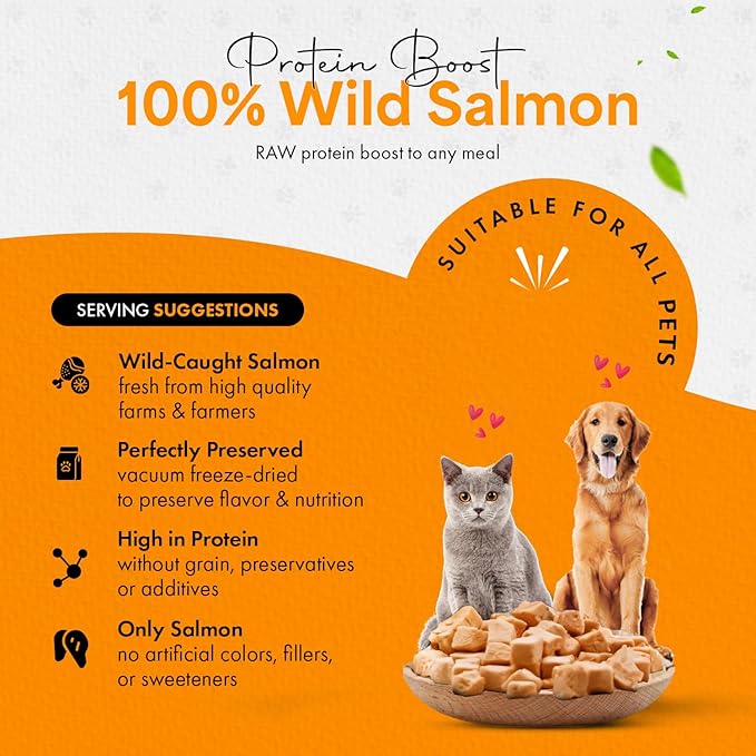 Freeze-Dried Salmon Treats for Cats & Dogs – 100% Wild Caught, Single Ingredient, High-Protein, Healthy Snack – No Additives or Preservatives – 5.3oz - Inspected & Tested in USA-PurrikoPets