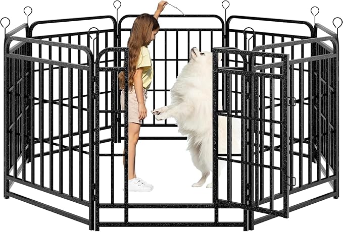 Dog Playpen Outdoor 8 Panels Heavy Duty Dog Fence 32" Height with Thick Pipe Anti-Rust with Doors Portable for RV Camping Yard, Total 18FT, 25 Sq.ft, Snowy Black-PurrikoPets