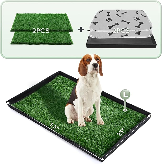 Dog Grass Pad with Foldable Dog Litter Box,Large Liner Base for Balcony，Ultra-Absorbent Artificial Grass Pads for Dogs Pee Pad Holder, Potty Training, 2 PCS Reusable Pee Pad-PurrikoPets
