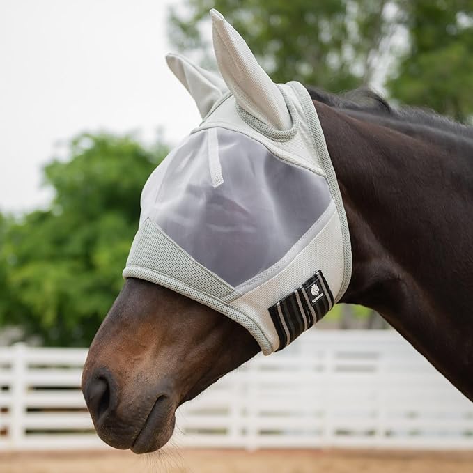 Equinavia Algard Soft Mesh Horse Fly Mask with Ear Protection and 45 UPF Rating | No Eye Irritation & UV Protection - Silver - Warmblood-PurrikoPets