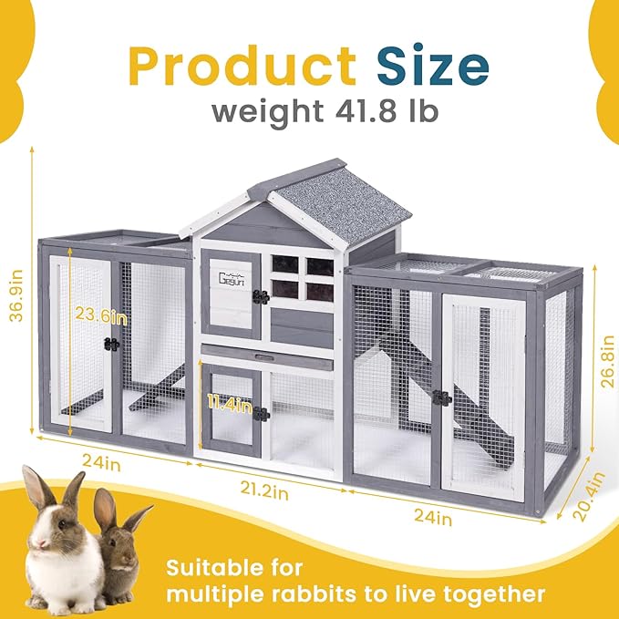 GEGURI Wooden Rabbit Hutch, Indoor Outdoor Chicken Coop Bunny Cage with Waterproof Roof-PurrikoPets