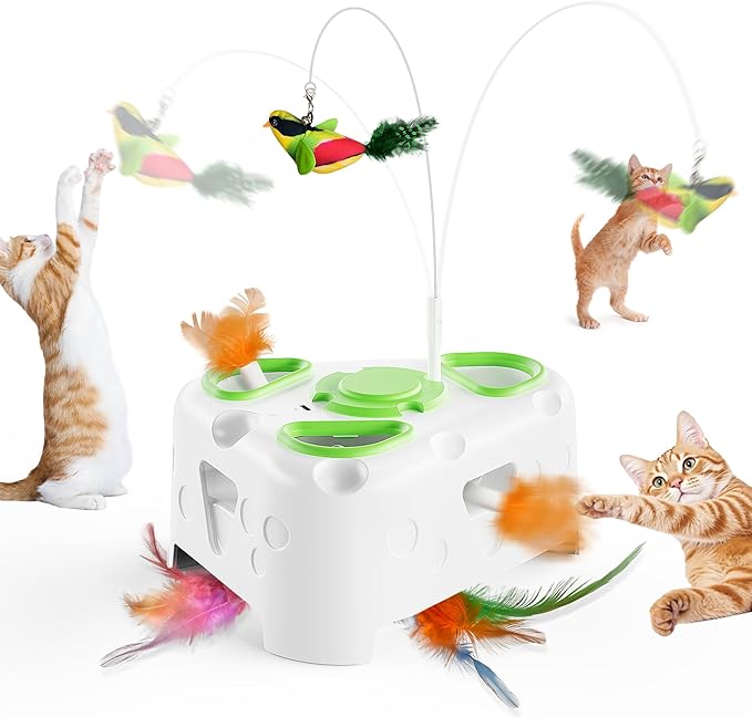 3-in-1 Interactive Cat Toys for Indoor Cats,Automatic Kitten Toy,Flying Bird,6 Holes Mole,Rotating Feather, Rechargeable USB Interactive Cat Feather Toys for Bored Indoor Cats-PurrikoPets