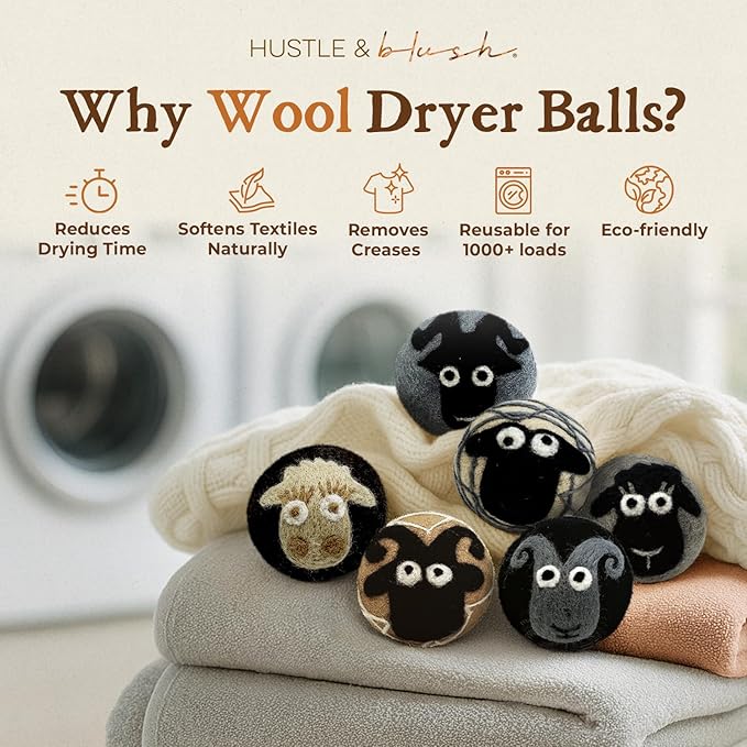 Fluff Ewes Wool Dryer Balls 6 Pack Premium New Zealand Wool Laundry Balls for Dryer, No Static Dryer Balls Laundry Reusable, XL Wool Dryer Balls Cute, Baby Dryer Balls for Dryers - Classic-PurrikoPets