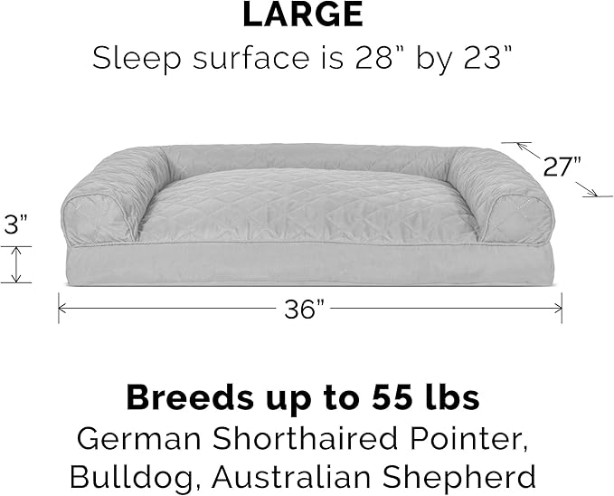 Furhaven Pillow Dog Bed for Large/Medium Dogs w/ Removable Bolsters & Washable Cover - Quilted Sofa - Silver Gray, Large-PurrikoPets