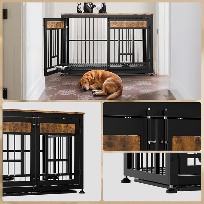48 Inch Heavy Duty Dog Crate Furniture for Large Dogs, Decorative Pet House End Table, Extra Large Wooden Cage Kennel Furniture Indoor-PurrikoPets