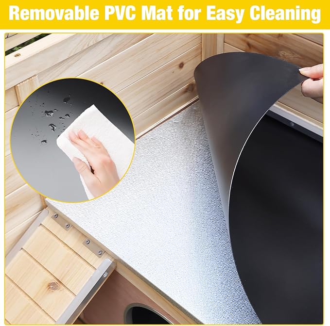 AIVITUVIN Wooden Guinea Pig Cage Indoor with Cooling Plate and Anti-Chewing Edges Two-Story Rabbit Hutch Pull Out Tray Outdoor Rabbit Cage with Raised Stand and Wire Mesh Small Animals Cage (Nature-PurrikoPets