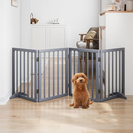 Dog Gates for Doorways 74-Inch Wide Freestanding Pet Gates for Dogs 24-inch Tall Dog Gates Indoor Stair House-PurrikoPets