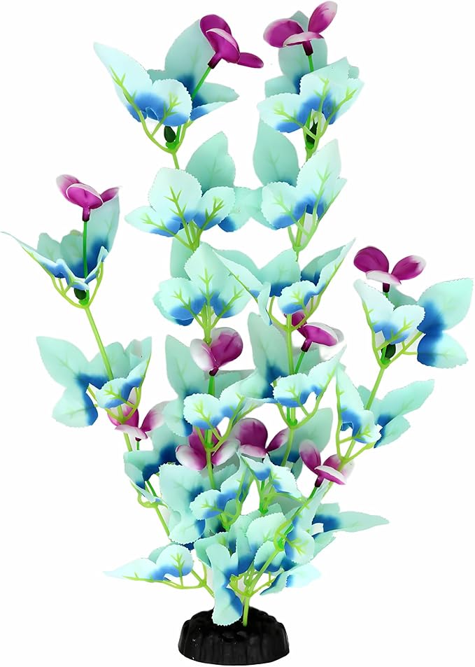 16 Inch Aquarium Fish Tank Plant Betta Fish Tank Decor,2 Pack Silk Aquarium Plants for Aquarium Decoration (White-Blue)-PurrikoPets