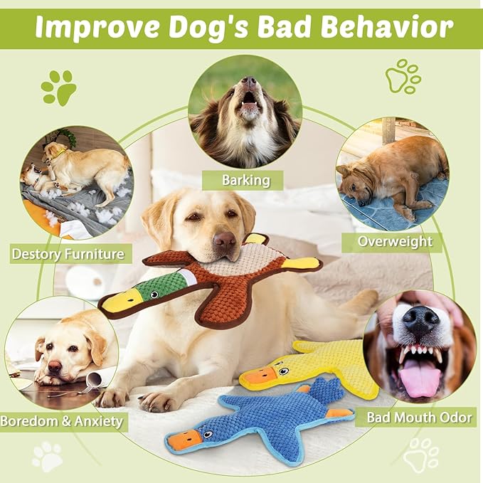 Dog Toys 3-Pack Cute Duck Shapes Puppy Toys No-Stuffing Squeaky and Crinkle Interactive Dog Chew Toy for Small to Large Breeds-PurrikoPets