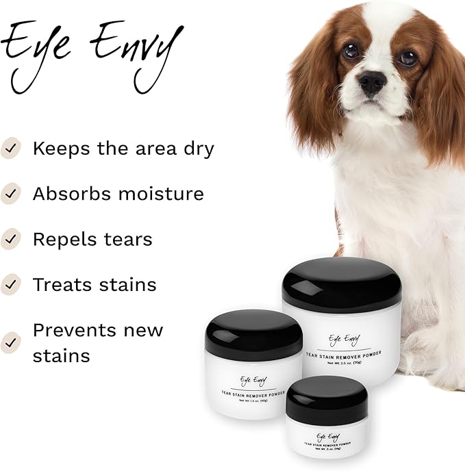 Eye Envy Tear Stain Remover Powder for Dogs and Cats. 100% Natural, Safe. Apply Around Eyes. Absorbs and Repels Tears. Keeps Area Dry. Treats The Cause of Staining. Made in The USA (1.4 oz)-PurrikoPets