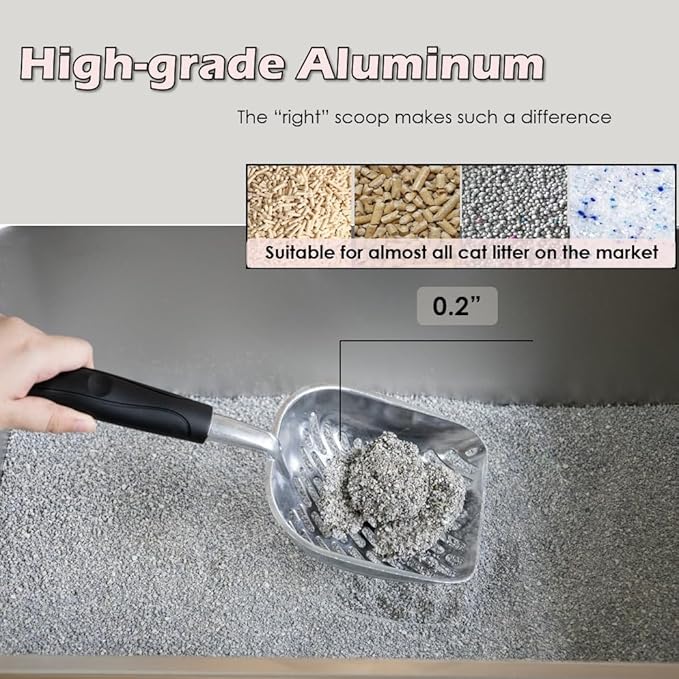 Full Metal Cat Litter Scoop with Holder – Heavy Duty Litter Scooper & Speed Sifter – Aluminum Cat Poop Scooper Captures All Clumps – Washable Stand for Easy Cleaning-PurrikoPets