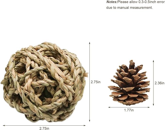 10 Pcs Small Animals Play Balls Rolling Activity Chew Toys Gnawing Treats for Rabbits Guinea Pigs Chinchilla Bunny Natural Balls, Pet Cage Entertainment Accessories(10Pcs)-PurrikoPets