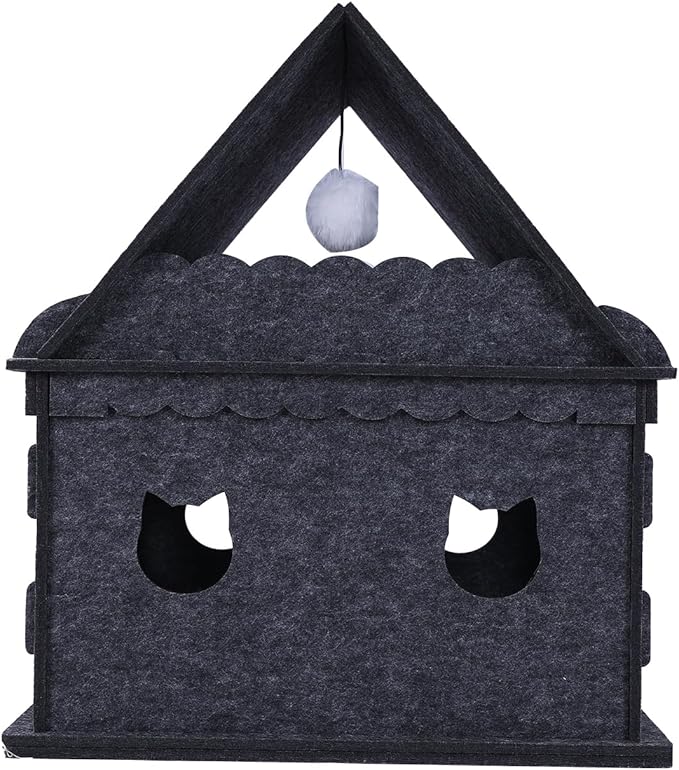2-Tier Indoor Cat Apartment，Cozy Pet Cat Bed, Hideaway, and Sturdy Cat Castle for Multiple and Large Cats-PurrikoPets