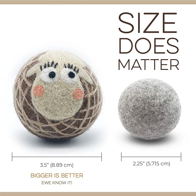 Fluff Ewes Wool Dryer Balls 3 Pack Premium New Zealand Wool Laundry Balls for Dryer, No Static Dryer Balls Laundry Reusable Cute - XL Wool Dryer Balls Cute, Baby Dryer Balls for Dryers - Darks-PurrikoPets