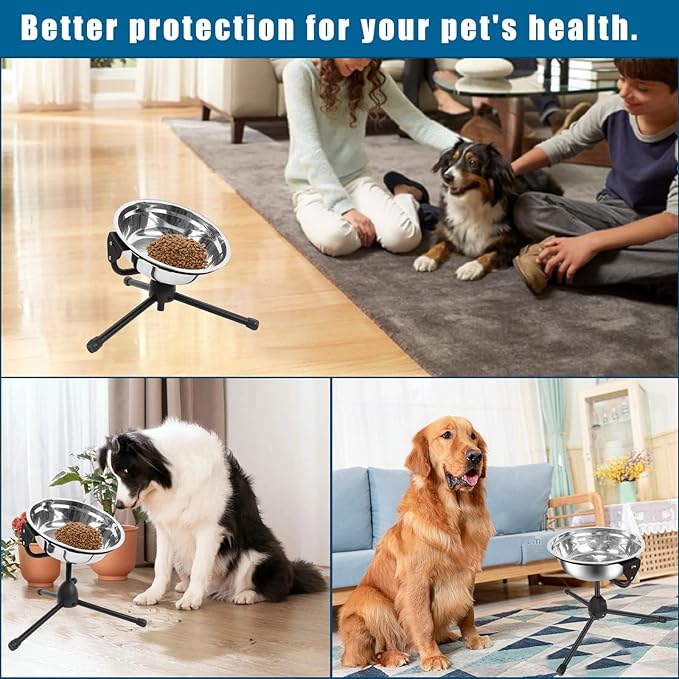 2 Pack Elevated Dog Bowls with Adjustable Metal Stand,Large Size for Dogs Between 60 and 100 lbs, 0.8 Gal 3 Liter,Stainless Steel Dog Food Water Bowl,Height Adjustable Non-Slip Raised Dog Bowl Set-PurrikoPets