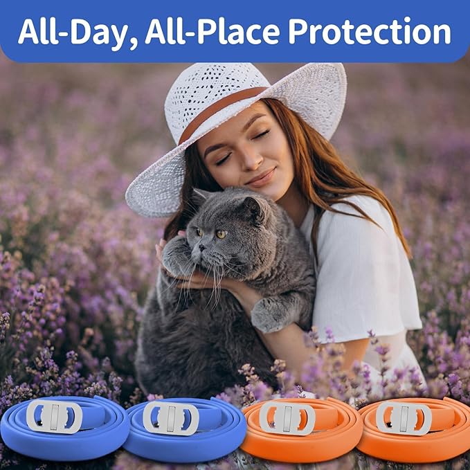 4 Pack Flea and Tick Collar for Cats, 32 Months Flea and Tick Treatment, Flea and Tick Prevention, Waterproof, Adjustable Flea and Tick Collar for Kittens, Blue & Orange-PurrikoPets