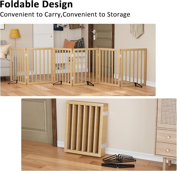 Extra Wide Dog Gates for Doorways, Bamboo Dog Gates for The House Stairs, Freestanding Pet Gates for Dogs, Doogie Puppy Fence Gate-PurrikoPets