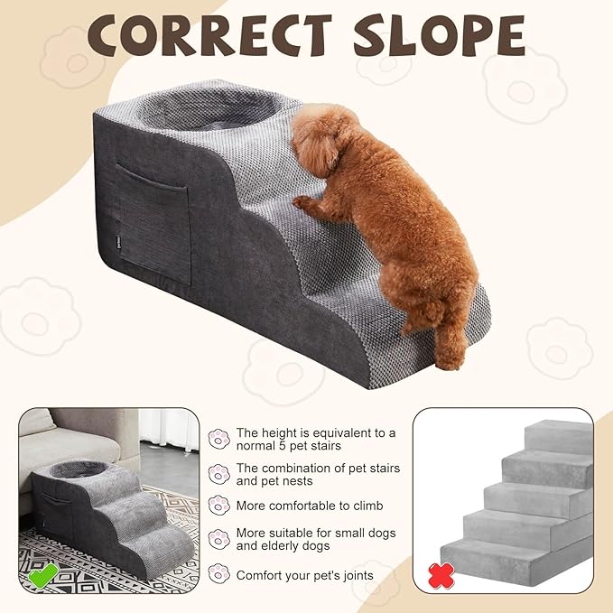 Dog Stairs, Dog Stairs for Small Dogs, 3-Step Pet Stairs, Dog Steps for Bed, Dog ramp, pet Stairs for high beds, Old Dog pet Steps, Non-Slip Pet Step Indoor, Grey-PurrikoPets