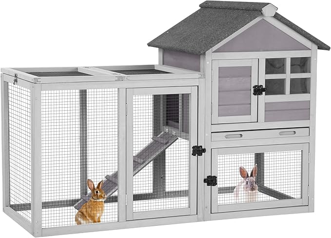 Aivituvin Rabbit Hutch Indoor Bunny Cage Outdoor with Run Chicken Coop Guinea Pig House with Waterproof Asphalt Roof,No Leakage Pull Out Tray-PurrikoPets