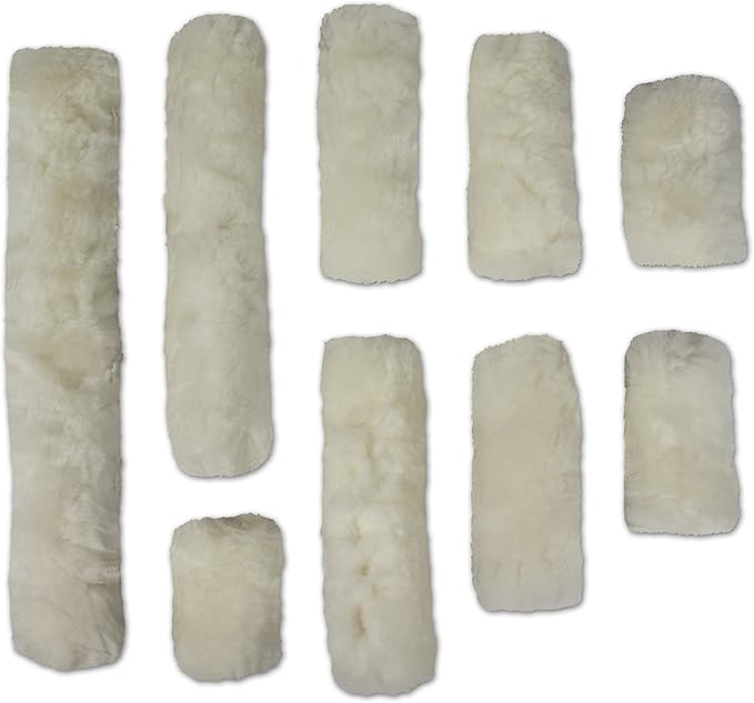 ECP Equine Comfort Products Merino Sheepskin Halter Fleece Set for Horses, 100% Natural Wool, Chafe Protection, Breathable Relief & Cushioned Comfort, Machine Washable, 9-Piece Set, White-PurrikoPets