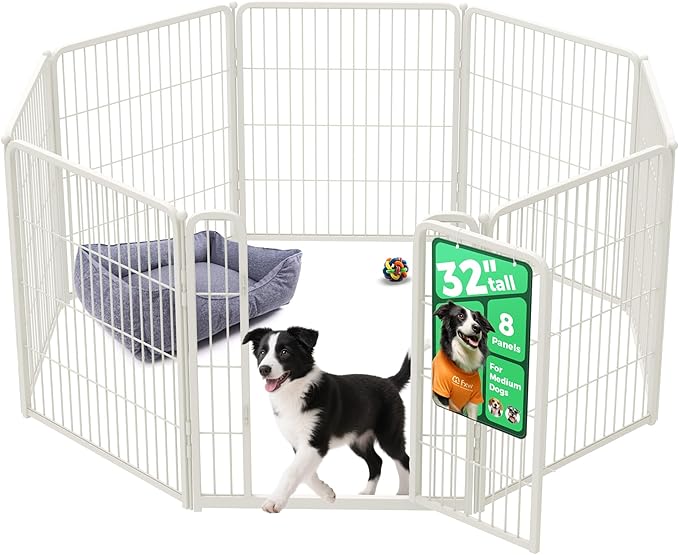 FXW Homeplus Unleashed Indoor Dog Playpen - Stress-Free and Safe Play, Heavy Duty 32 Inch 8 Wire Panels Dog Pen for Small and Medium Dogs, White│Patented-PurrikoPets