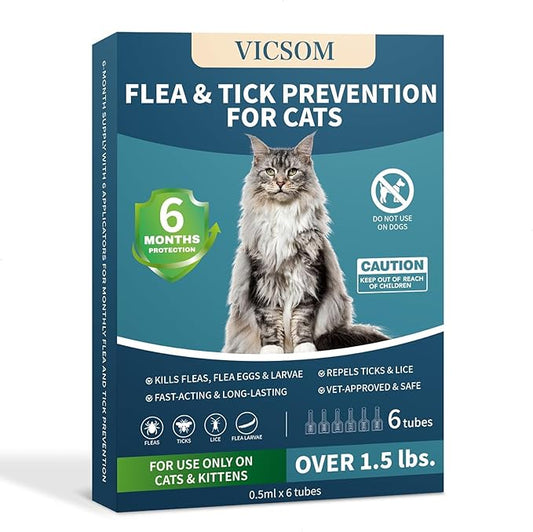 Flea Treatment for Cat Flea and Tick Prevention for Cats Kitten, 6-Month Supply, Cat Flea Treatment & Control, Repellent, Fast Acting Topical Drops for Cats, Over 1.5 lbs, 24-Hour Protect-PurrikoPets