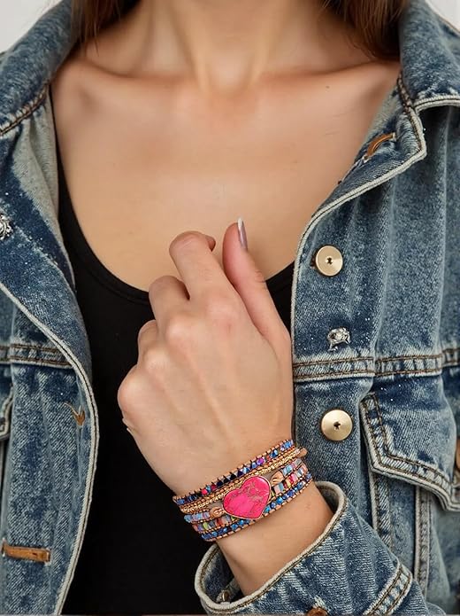 YGLINE Boho Handmade Wrap Leather Tube Crystal Stone Bracelet for Women