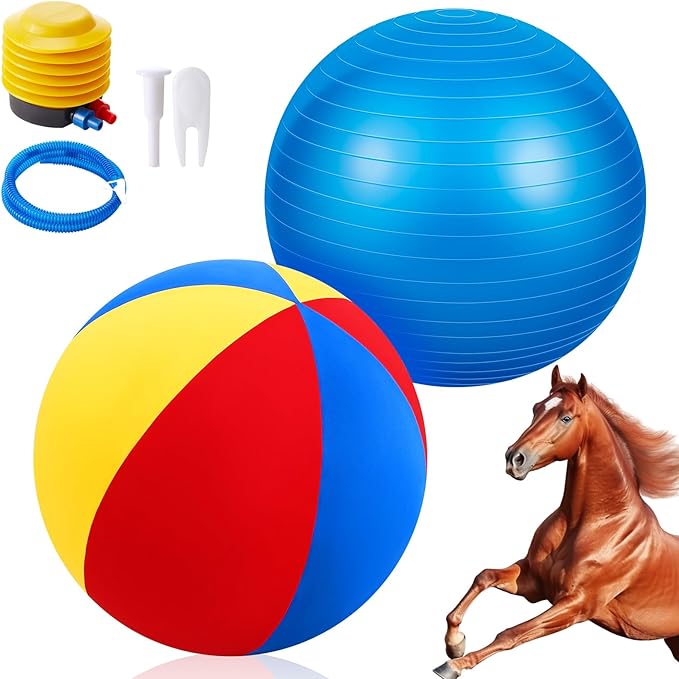 40inch Giant Herding Ball with Ball Cover Anti Burst Please Watch VCR for How to Inflation Horse Toys for Horses Stall Entertainment Play, Pump Included(Colorful,Classic)-PurrikoPets