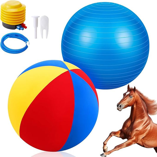 40inch Giant Herding Ball with Ball Cover Anti Burst Please Watch VCR for How to Inflation Horse Toys for Horses Stall Entertainment Play, Pump Included(Colorful,Classic)-PurrikoPets