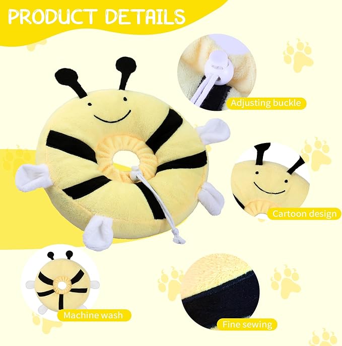 Adjustable cat Cone Collar Soft to Stop Licking After Surgery for Kitten, Alternative to Cone of Shame cat, Donut Cone for Cats, pet Elizabethan Collar (Bee, Small)-PurrikoPets