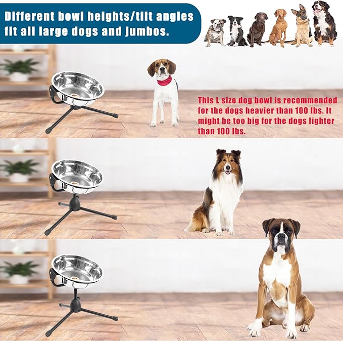2 Pack Elevated Dog Bowls with Adjustable Metal Stand,Extra Large Size for Dogs Heavier Than 100 lbs,1.24 Gal 4.7 Liter, Stainless Steel Dog Food Bowl Height Adjustable Non-Slip Raised Dog Bowl Set-PurrikoPets